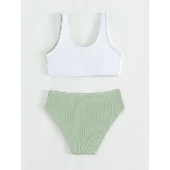 SweatyRocks Girl's 2 Piece Color block Ring Bikini Ribbed Knit SwimSuit Size 14Y - Picture 3 of 5